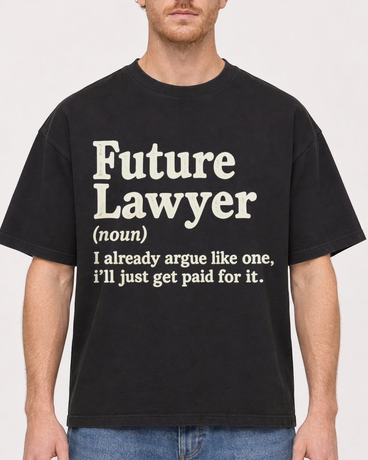 Mockup Boxy Heavyweight Tee Black male close-up 38