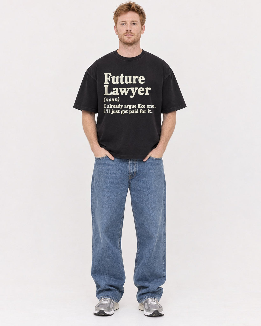 Mockup Boxy Heavyweight Tee Black male full-body 38