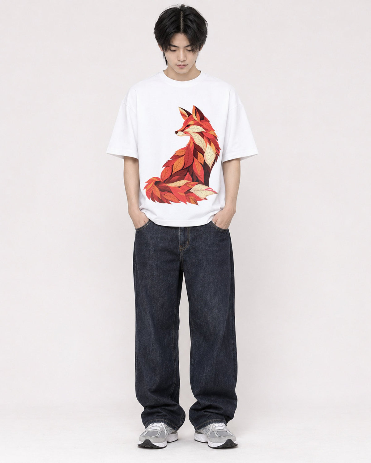 Mockup Boxy Heavyweight Tee White male full-body 11