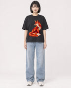 Mockup Boxy Heavyweight Tee Black female full-body 11