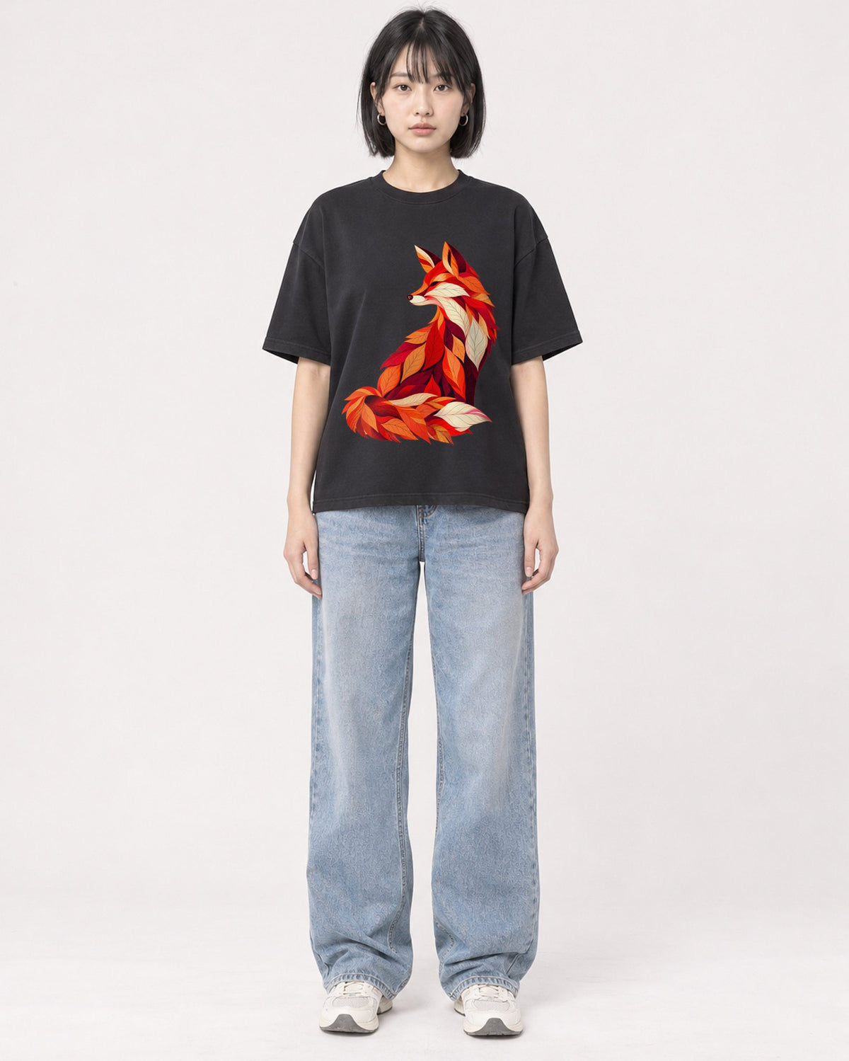 Mockup Boxy Heavyweight Tee Black female full-body 11