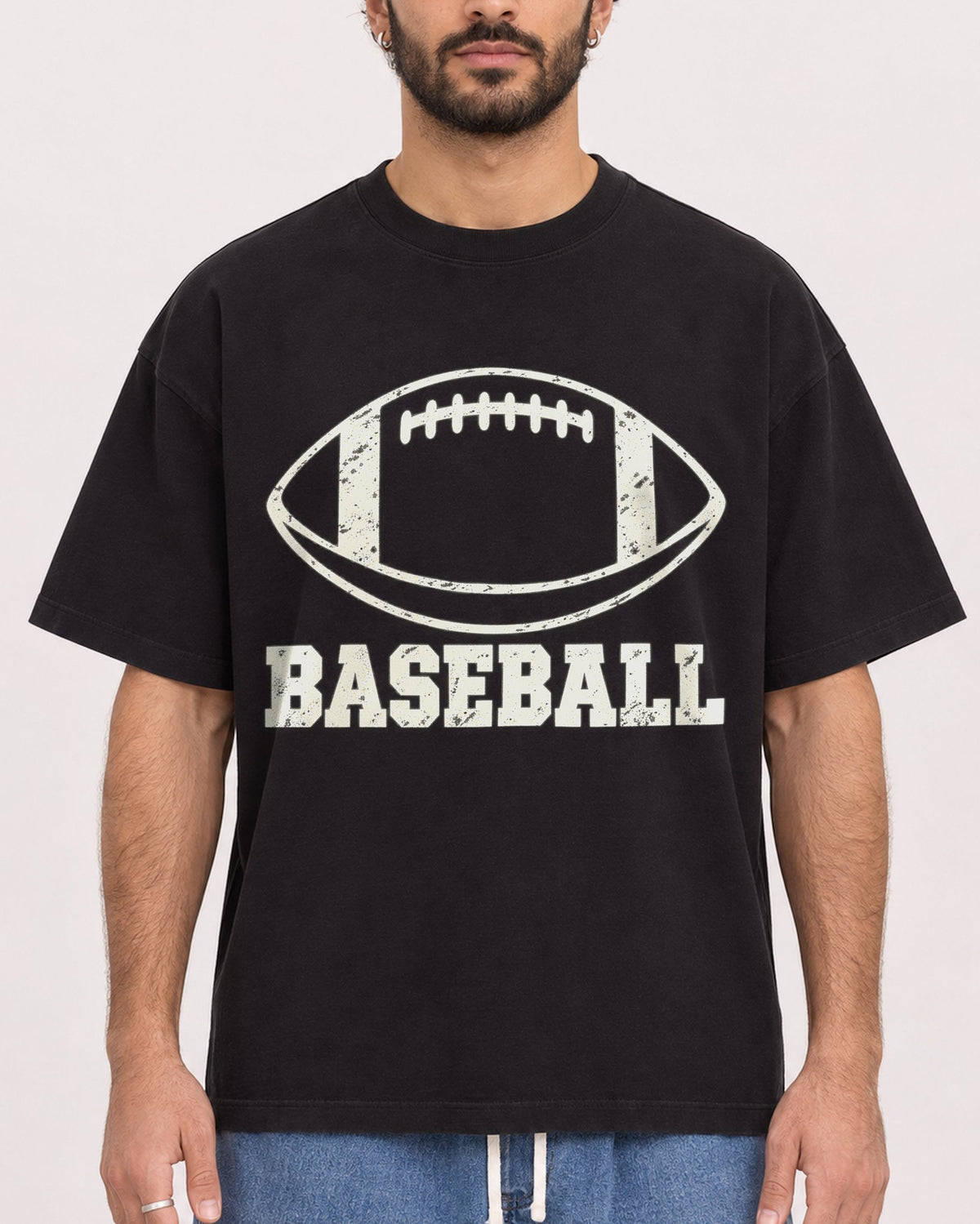 Mockup Boxy Heavyweight Tee Black male close-up 27