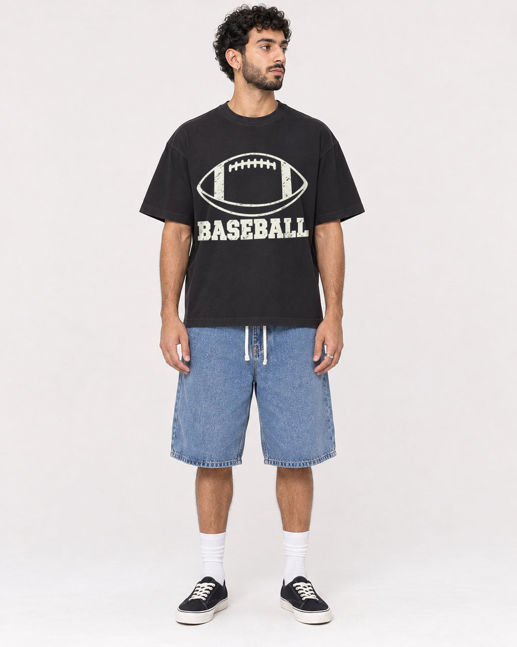 Mockup Boxy Heavyweight Tee Black male full-body 27