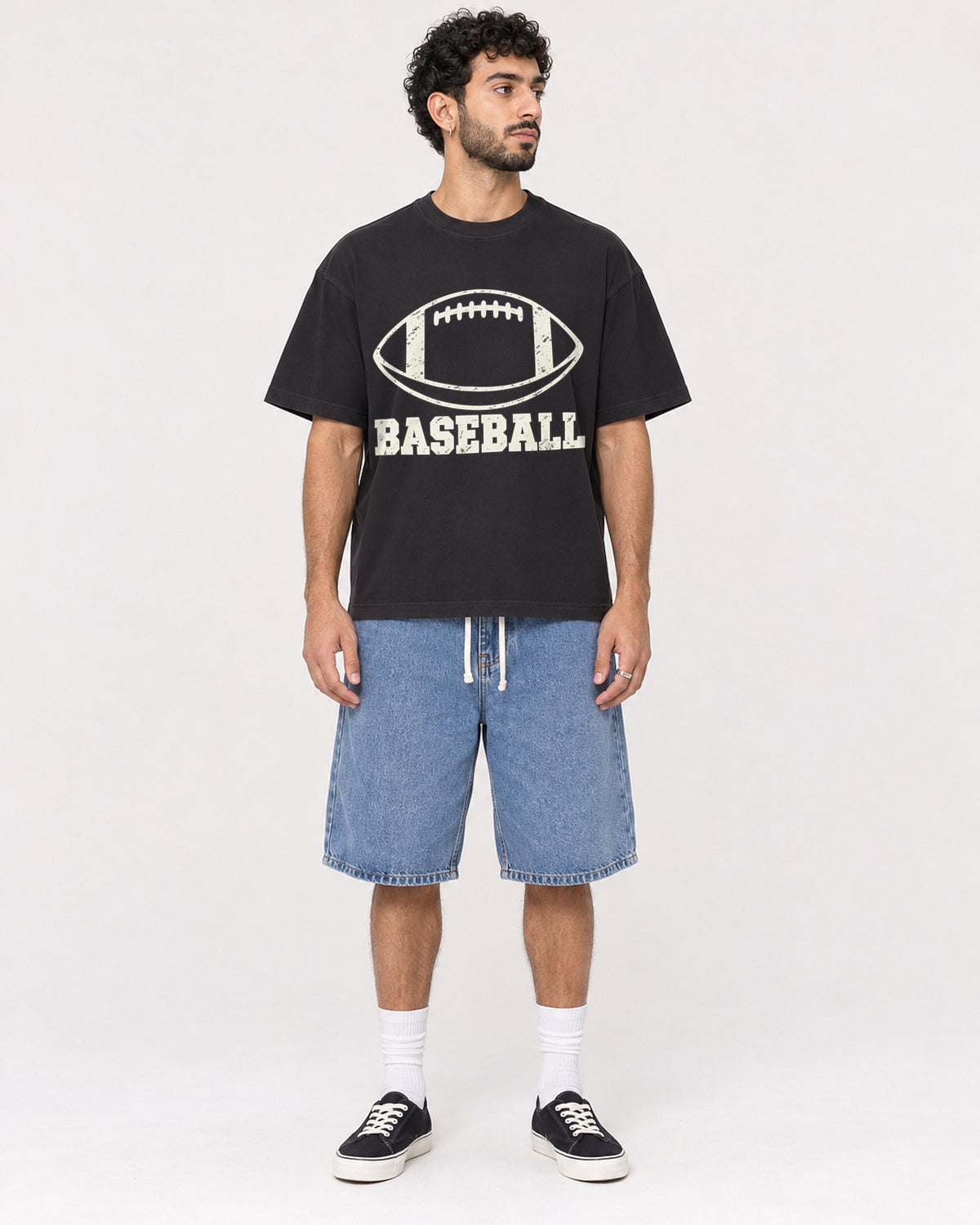 Mockup Boxy Heavyweight Tee Black male full-body 27