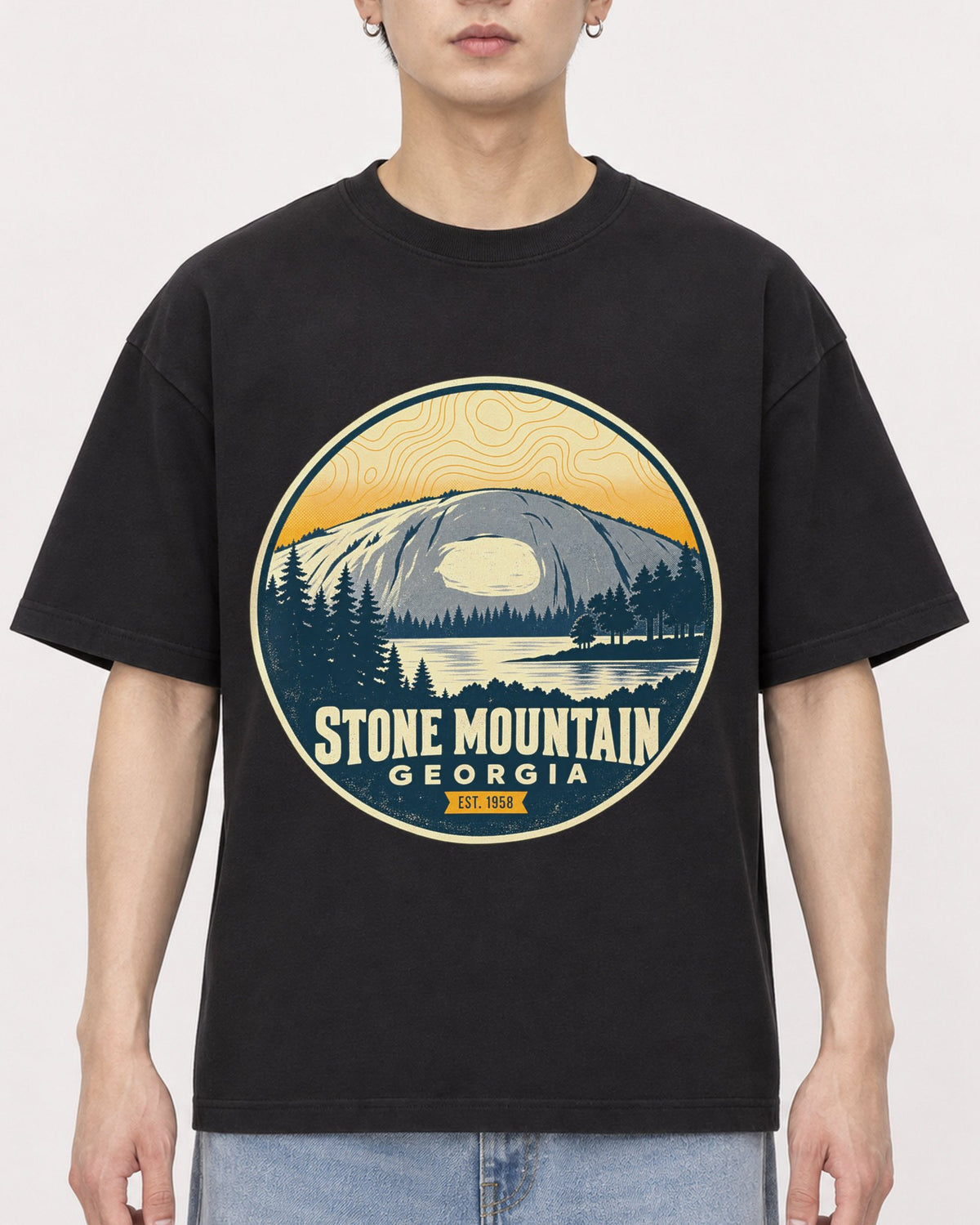 Mockup Boxy Heavyweight Tee Black male close-up 01