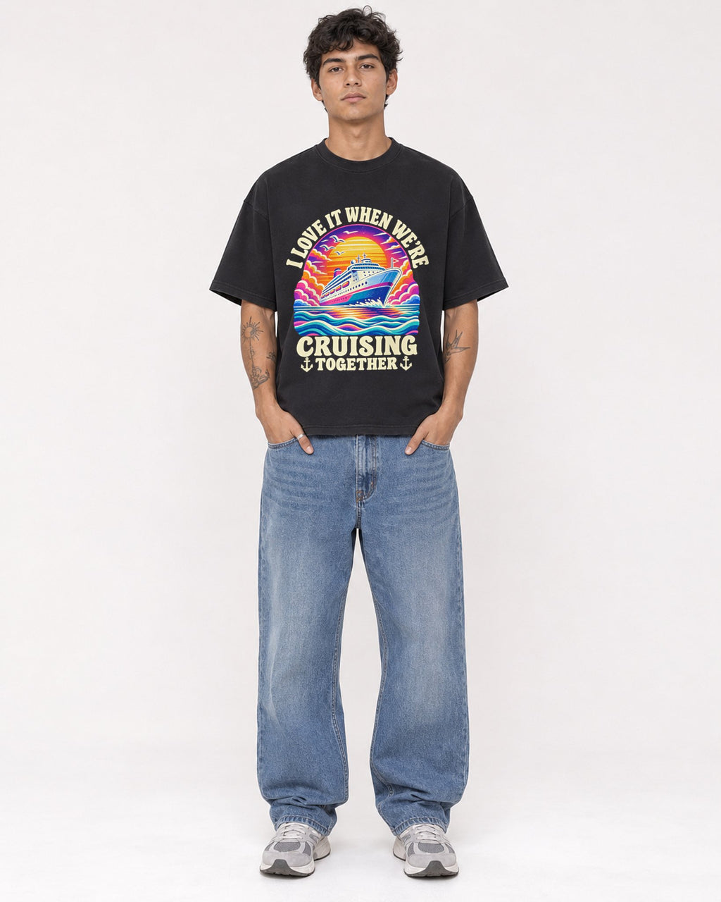 Mockup Boxy Heavyweight Tee Black male full-body 06