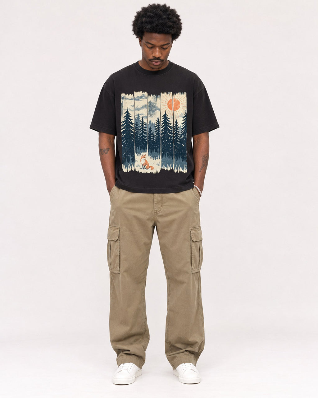 Mockup Boxy Heavyweight Tee Black male full-body 24
