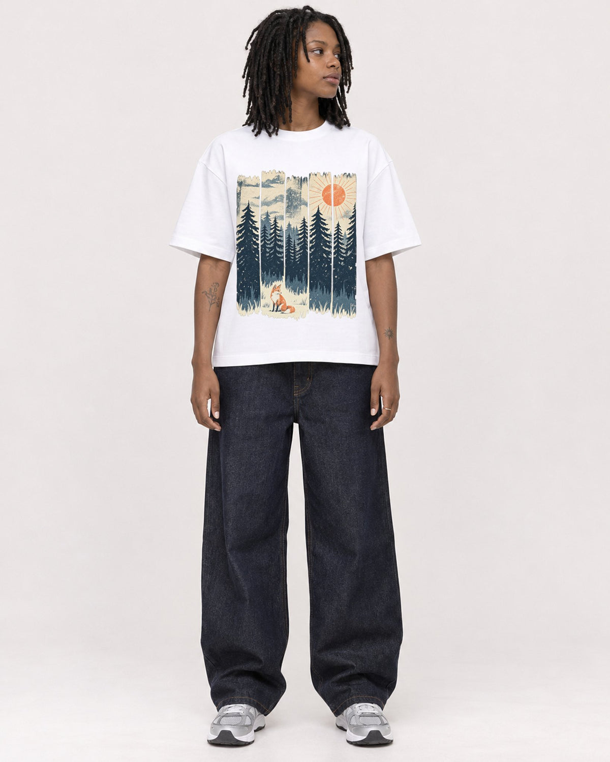 Mockup Boxy Heavyweight Tee White female full-body 24