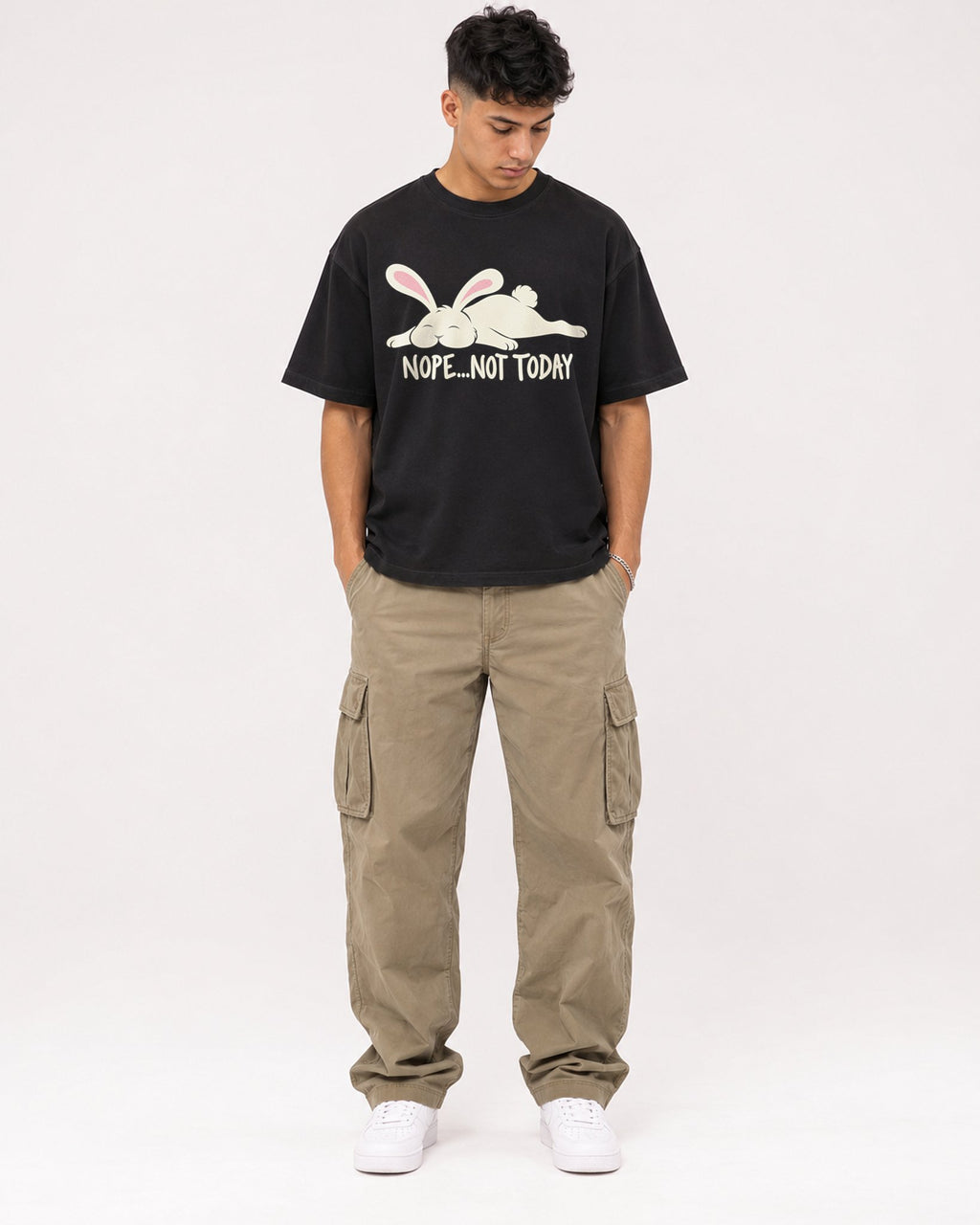 Mockup Boxy Heavyweight Tee Black male full-body 16