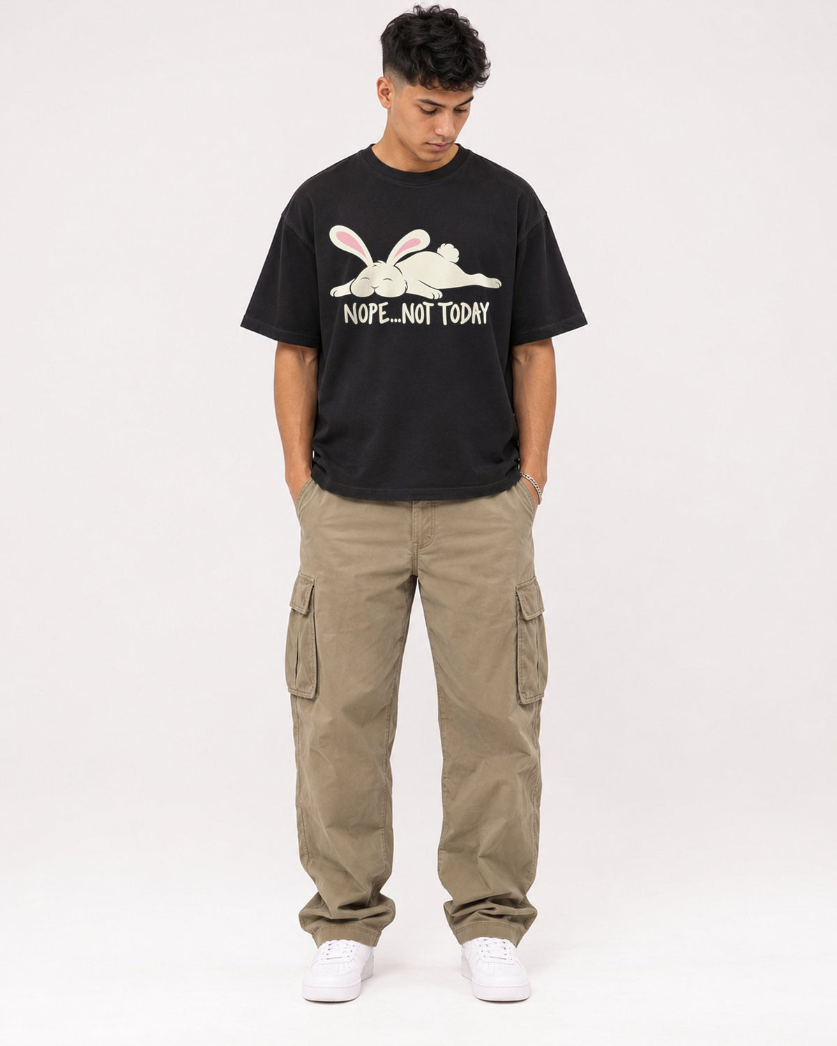 Mockup Boxy Heavyweight Tee Black male full-body 16