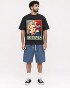 Mockup Boxy Heavyweight Tee Black male full-body 07