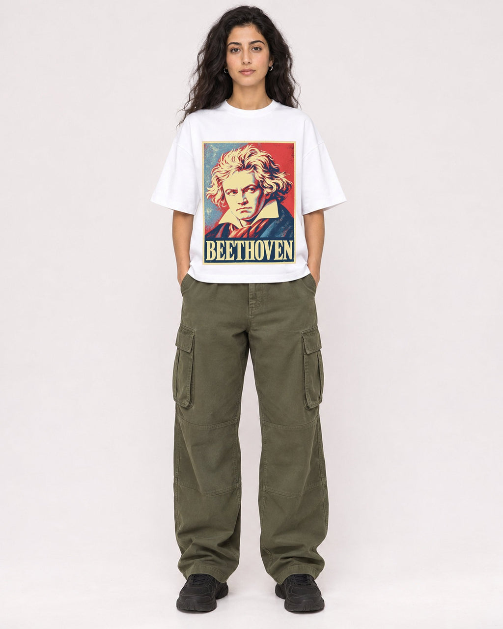 Mockup Boxy Heavyweight Tee White female full-body 07