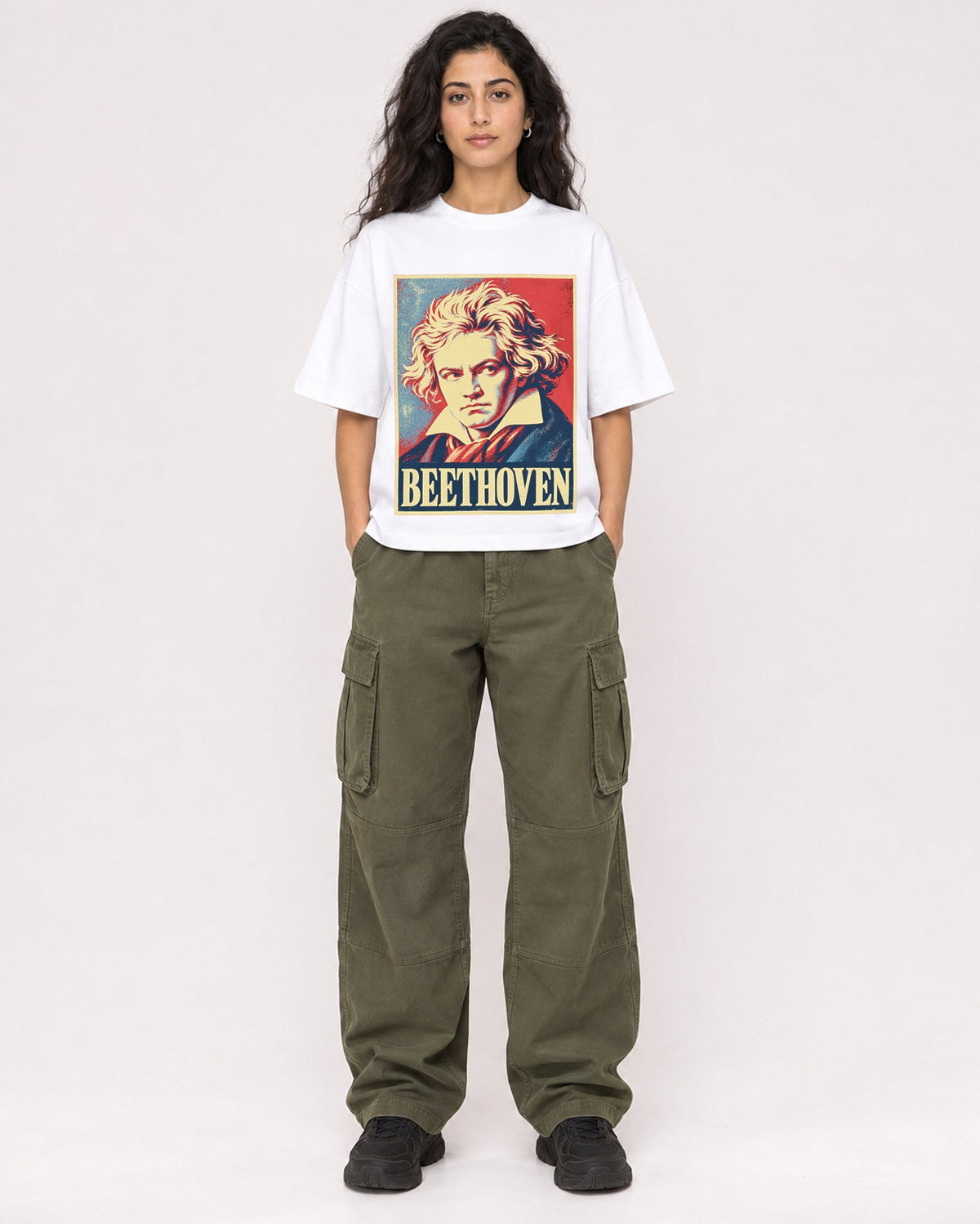 Mockup Boxy Heavyweight Tee White female full-body 07