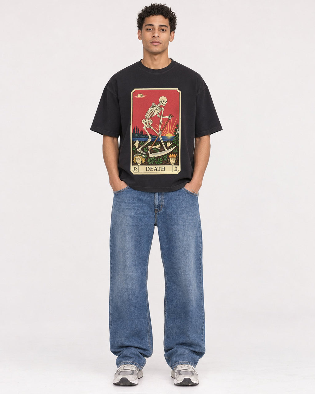 Mockup Boxy Heavyweight Tee Black male full-body 10
