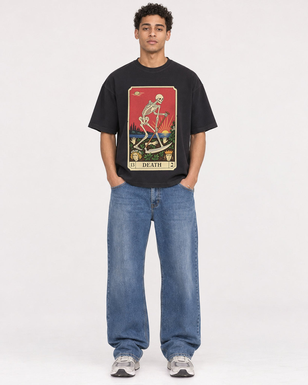 Mockup Boxy Heavyweight Tee Black male full-body 10