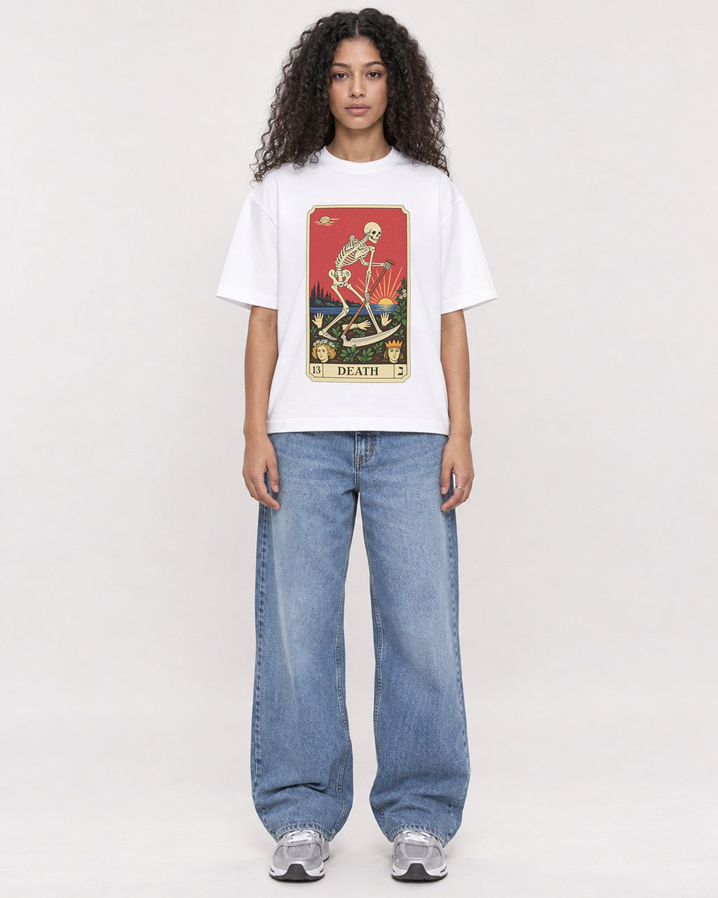 Mockup Boxy Heavyweight Tee White female full-body 10