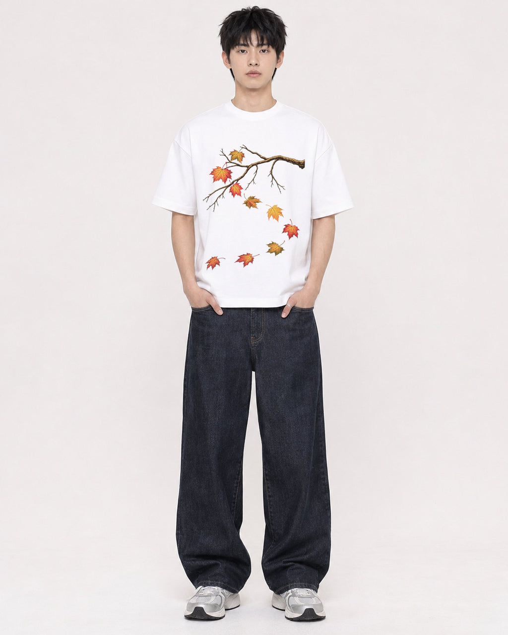 Mockup Boxy Heavyweight Tee White male full-body 01