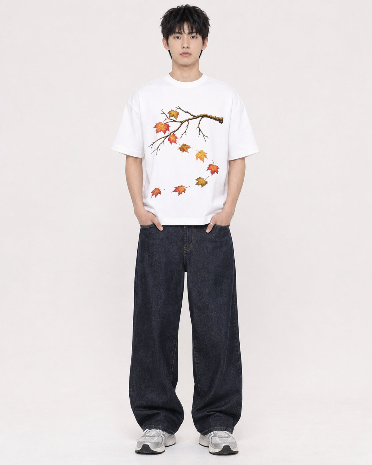 Mockup Boxy Heavyweight Tee White male full-body 01