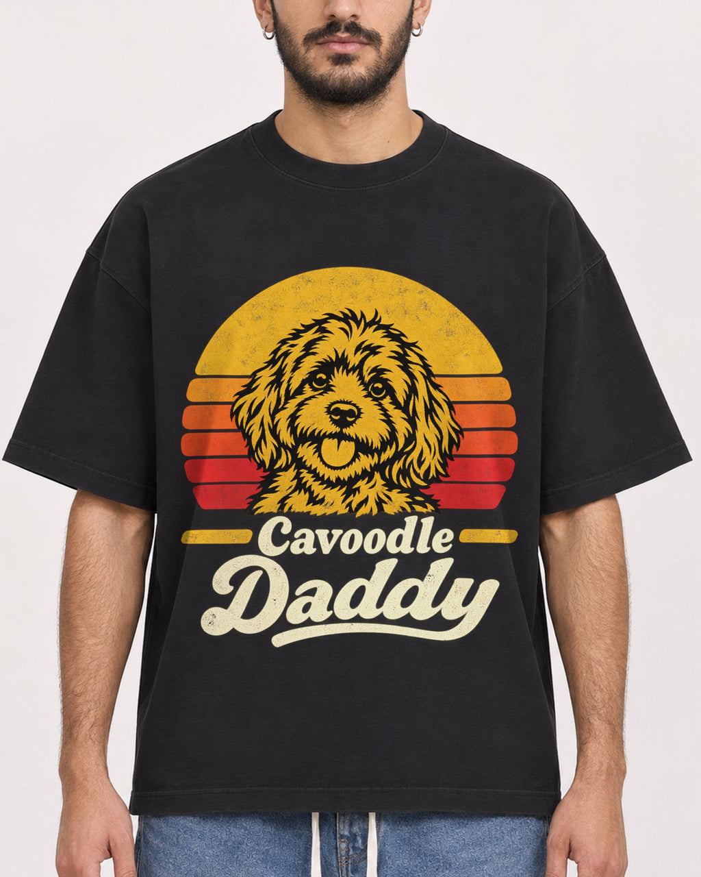 Mockup Boxy Heavyweight Tee Black male close-up 07