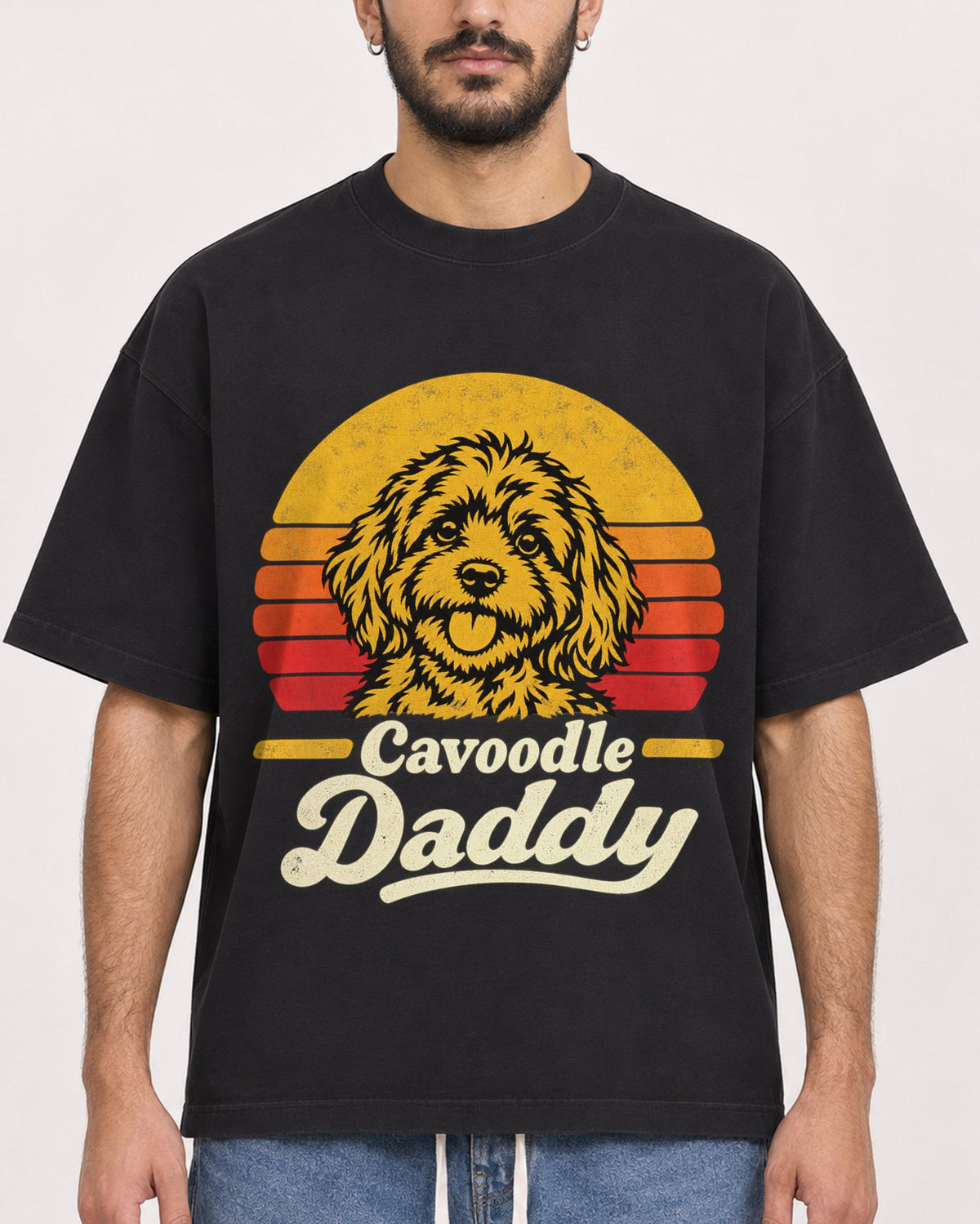 Mockup Boxy Heavyweight Tee Black male close-up 07