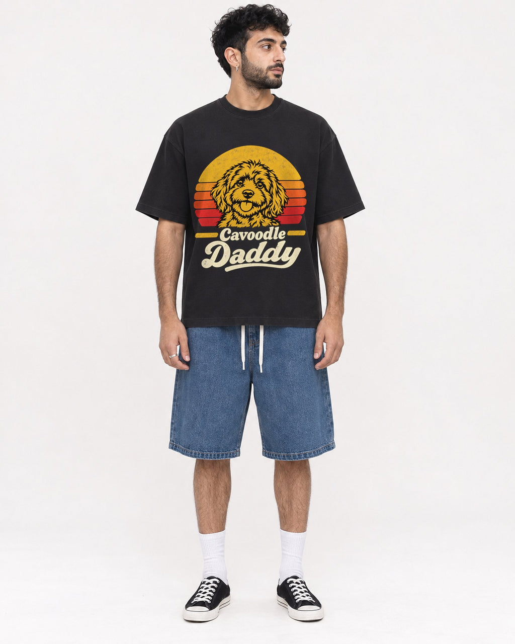 Mockup Boxy Heavyweight Tee Black male full-body 07