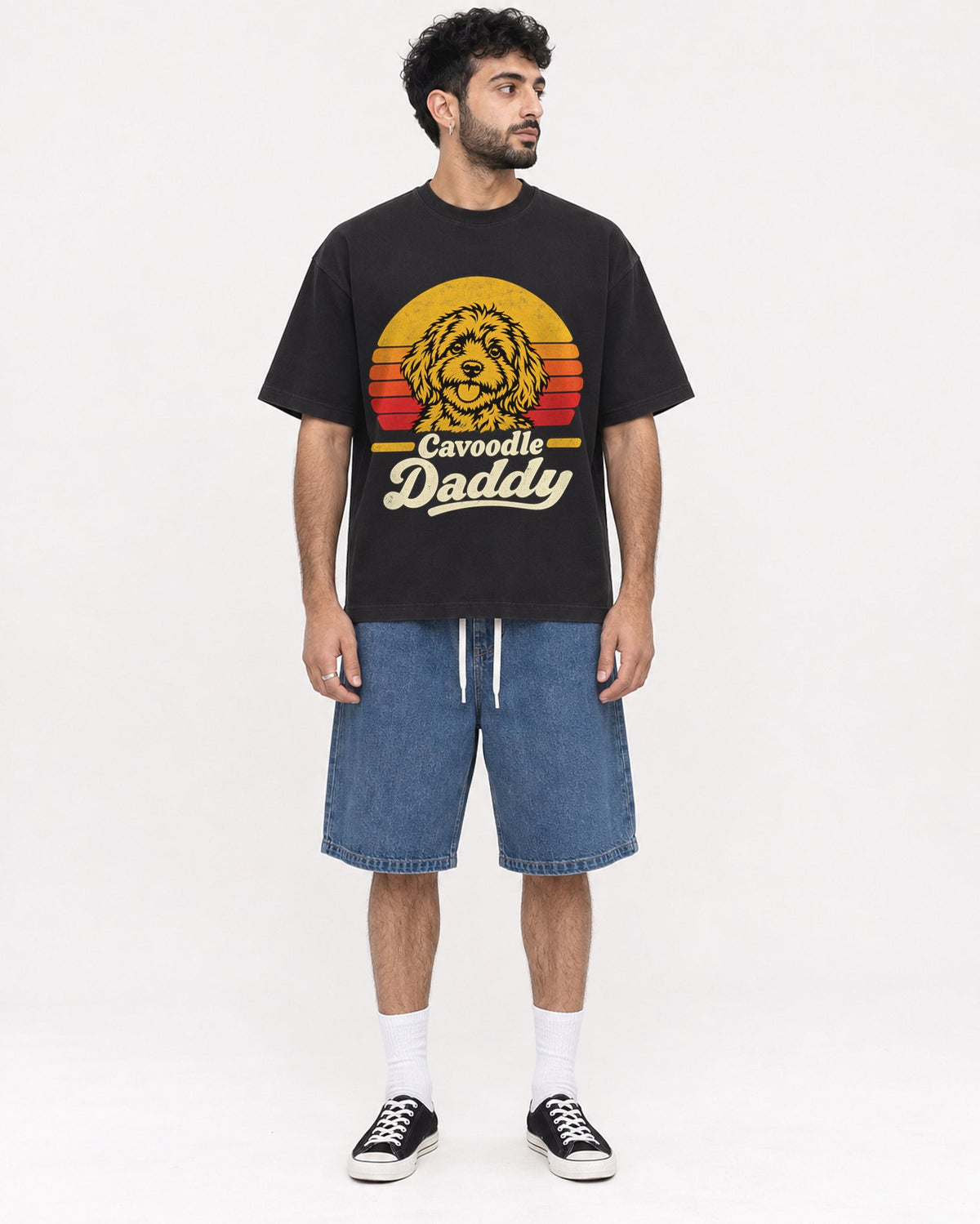 Mockup Boxy Heavyweight Tee Black male full-body 07