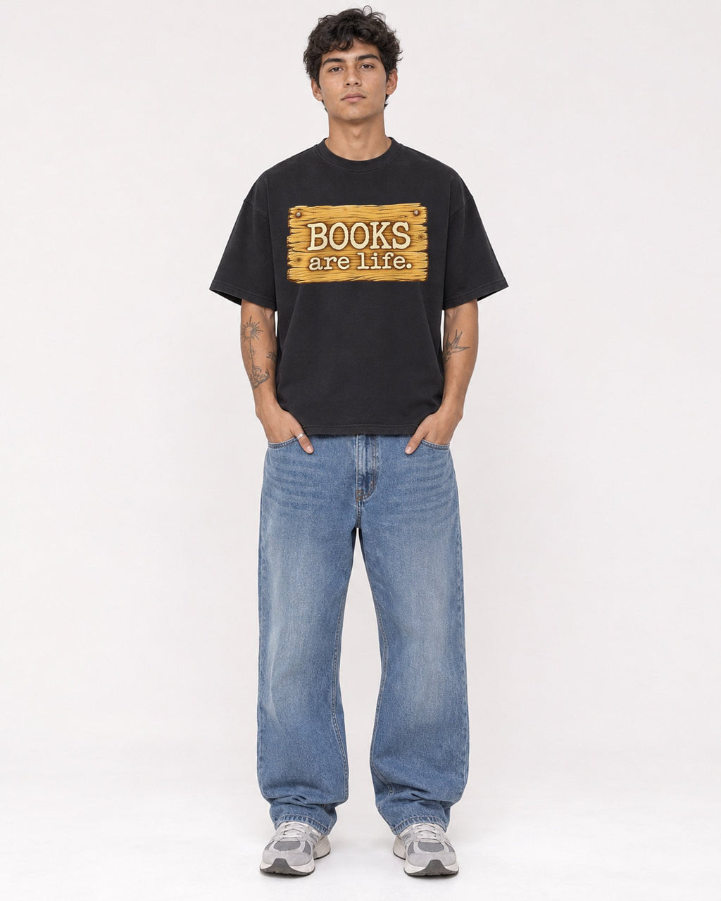 Mockup Boxy Heavyweight Tee Black male full-body 06