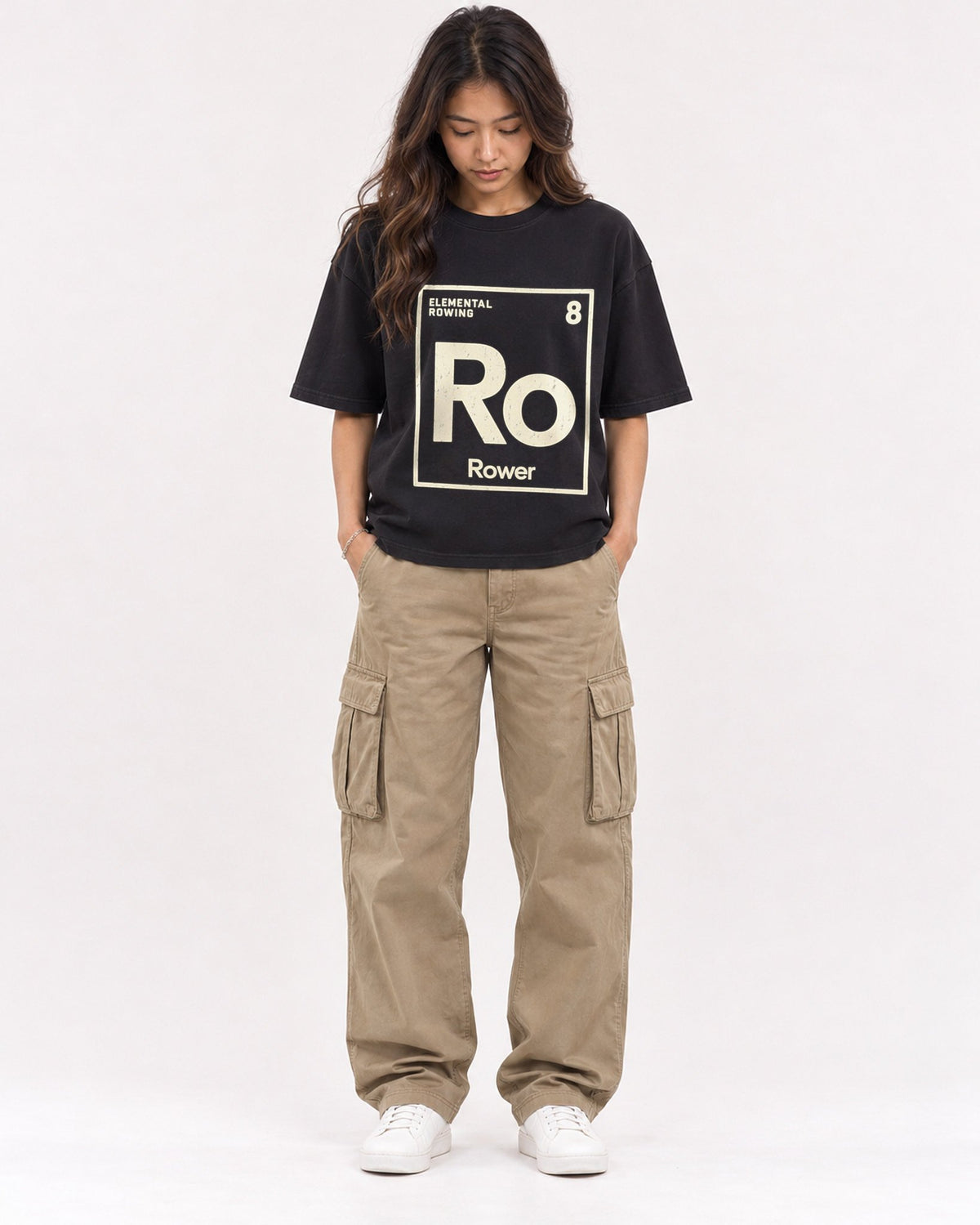 Mockup Boxy Heavyweight Tee Black female full-body 02