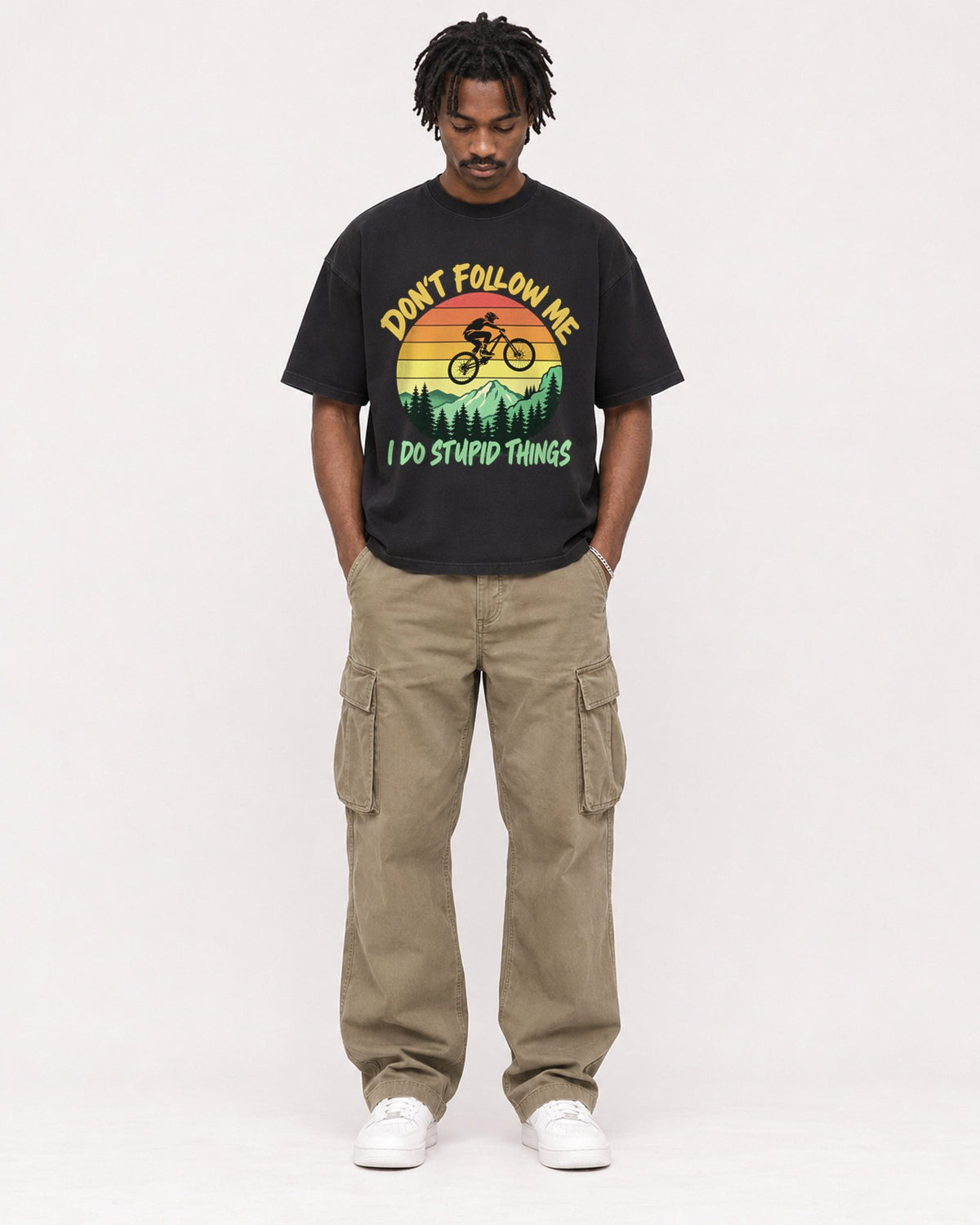 Mockup Boxy Heavyweight Tee Black male full-body 04