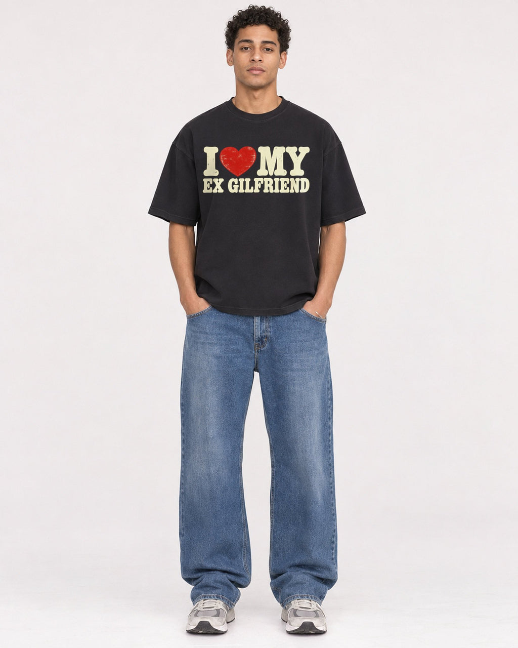 Mockup Boxy Heavyweight Tee Black male full-body 10