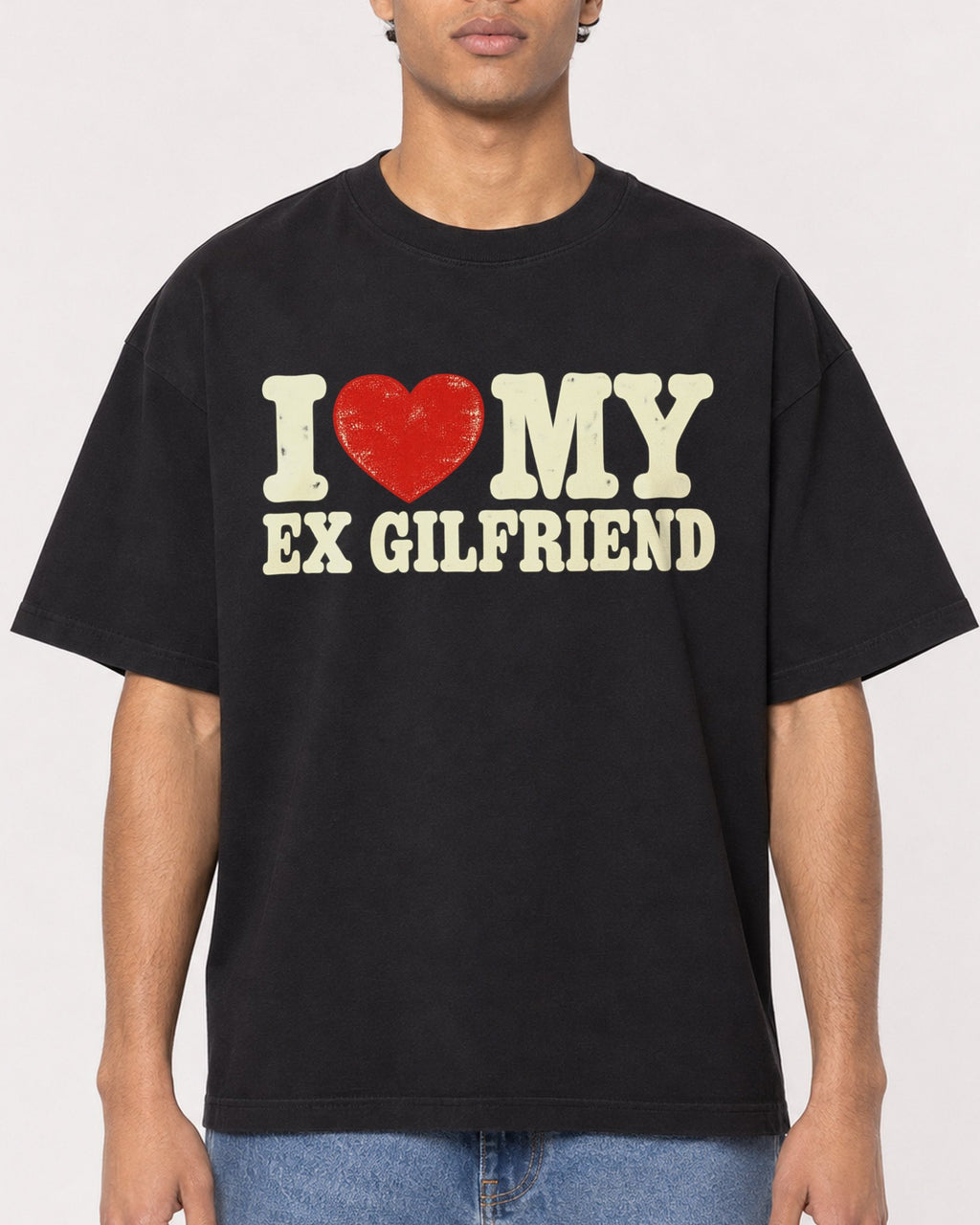 Mockup Boxy Heavyweight Tee Black male close-up 10