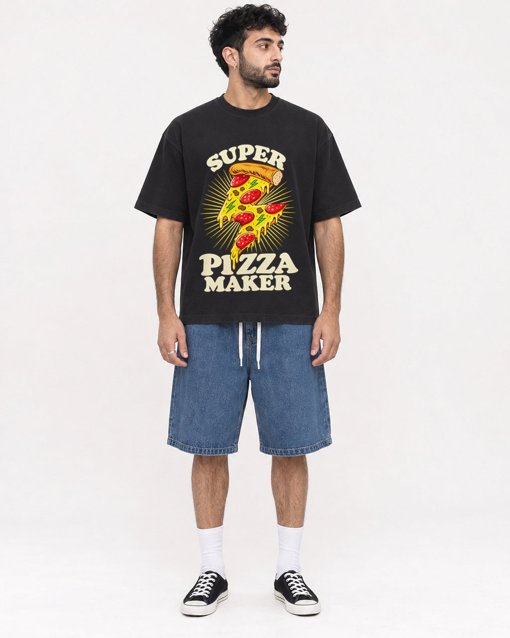 Mockup Boxy Heavyweight Tee Black male full-body 07