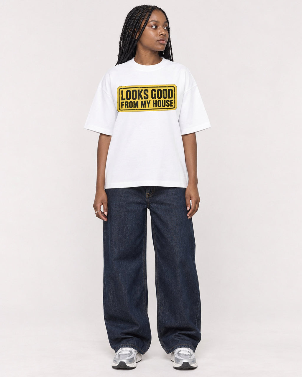 Mockup Boxy Heavyweight Tee White female full-body 04