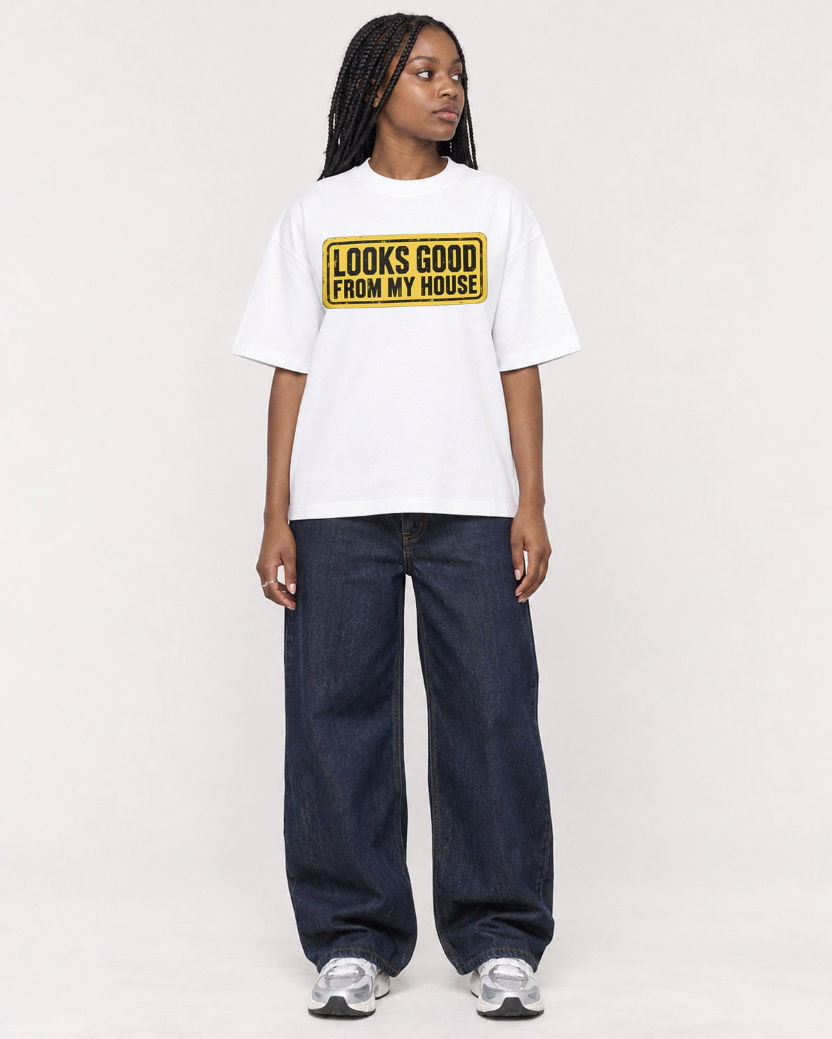 Mockup Boxy Heavyweight Tee White female full-body 04
