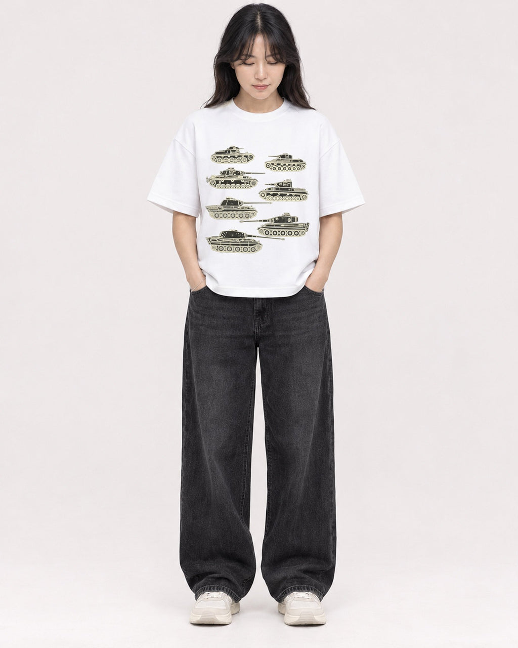 Mockup Boxy Heavyweight Tee White female full-body 13