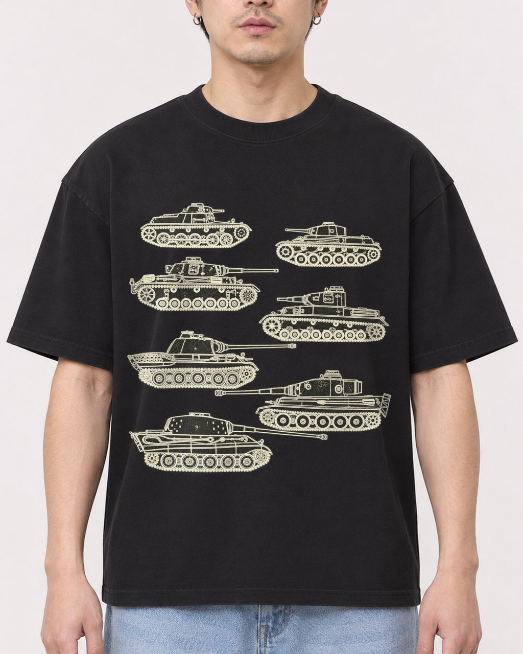 Mockup Boxy Heavyweight Tee Black male close-up 13