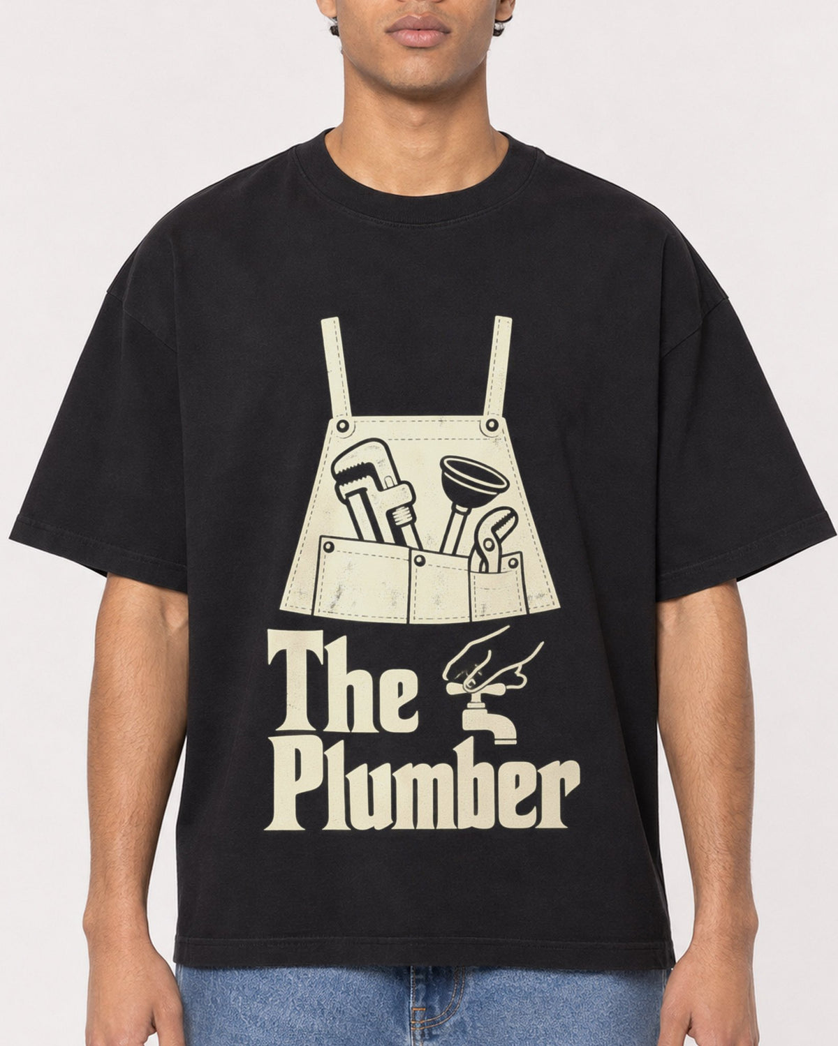 Mockup Boxy Heavyweight Tee Black male close-up 10