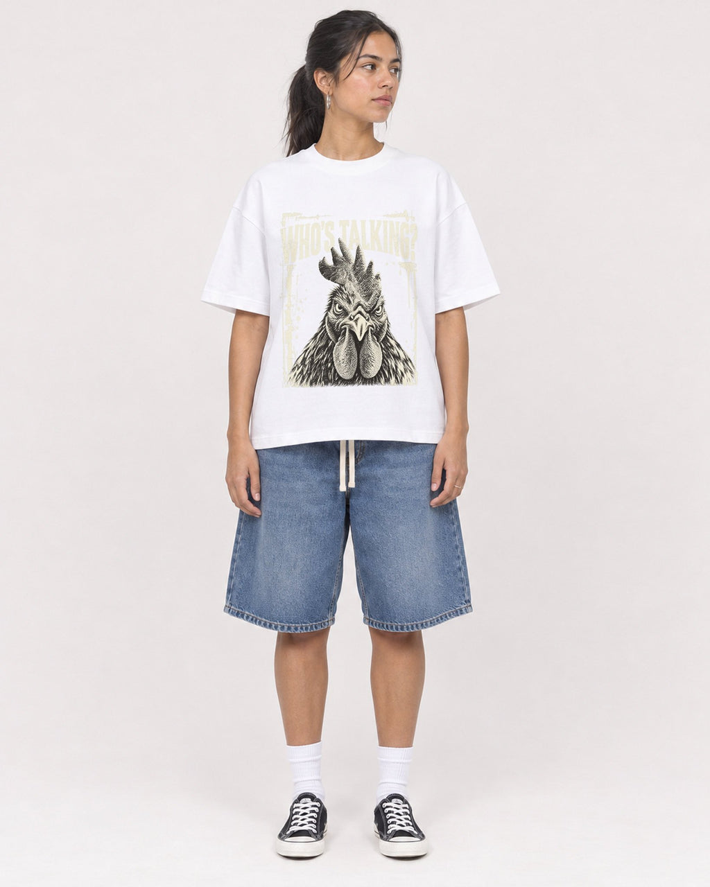 Mockup Boxy Heavyweight Tee White female full-body 16