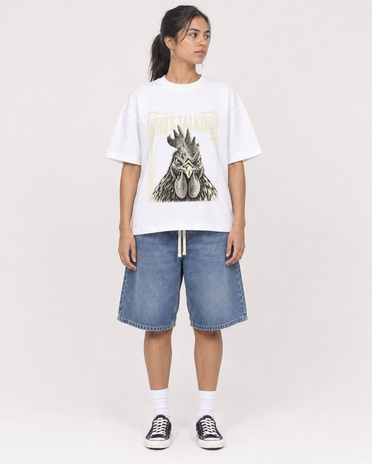Mockup Boxy Heavyweight Tee White female full-body 16