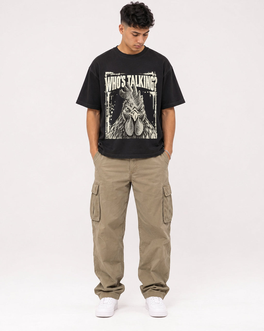 Mockup Boxy Heavyweight Tee Black male full-body 16