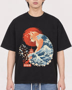 Mockup Boxy Heavyweight Tee Black male close-up 11