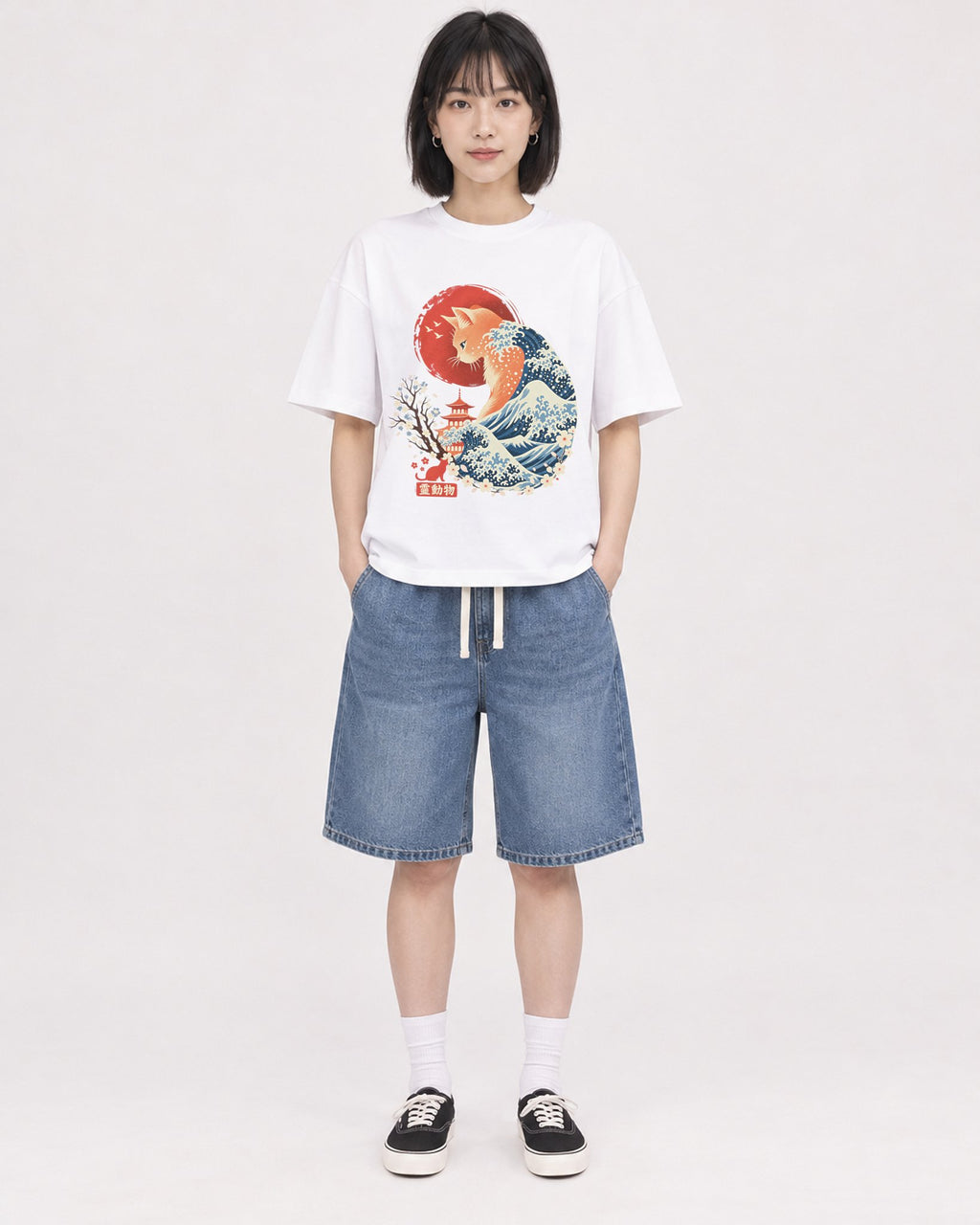 Mockup Boxy Heavyweight Tee White female full-body 11