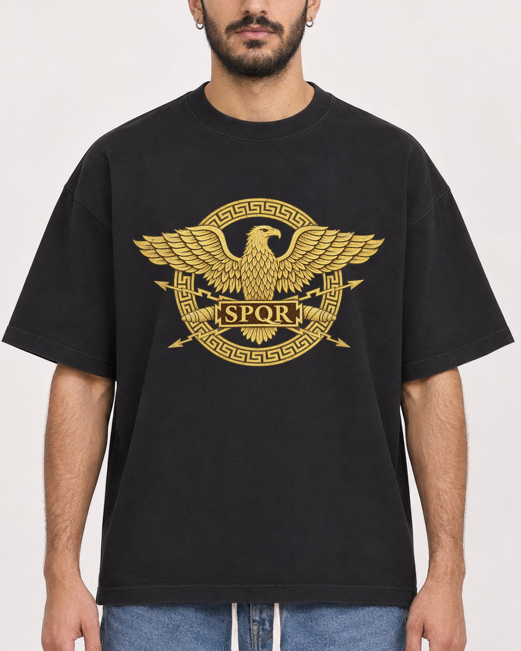 Mockup Boxy Heavyweight Tee Black male close-up 07