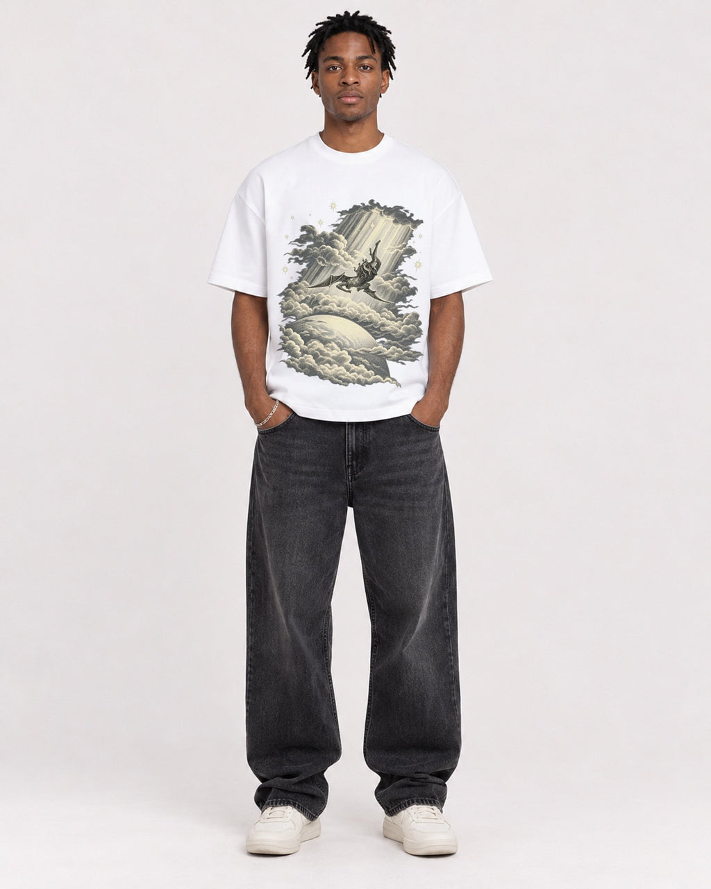 Mockup Boxy Heavyweight Tee White male full-body 05