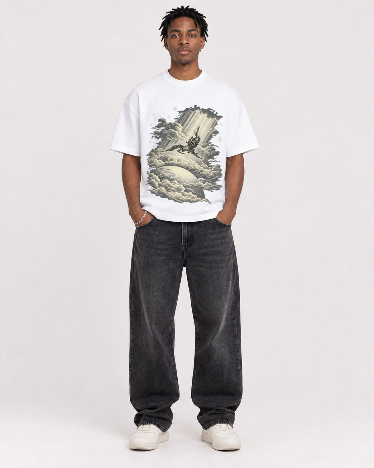 Mockup Boxy Heavyweight Tee White male full-body 05