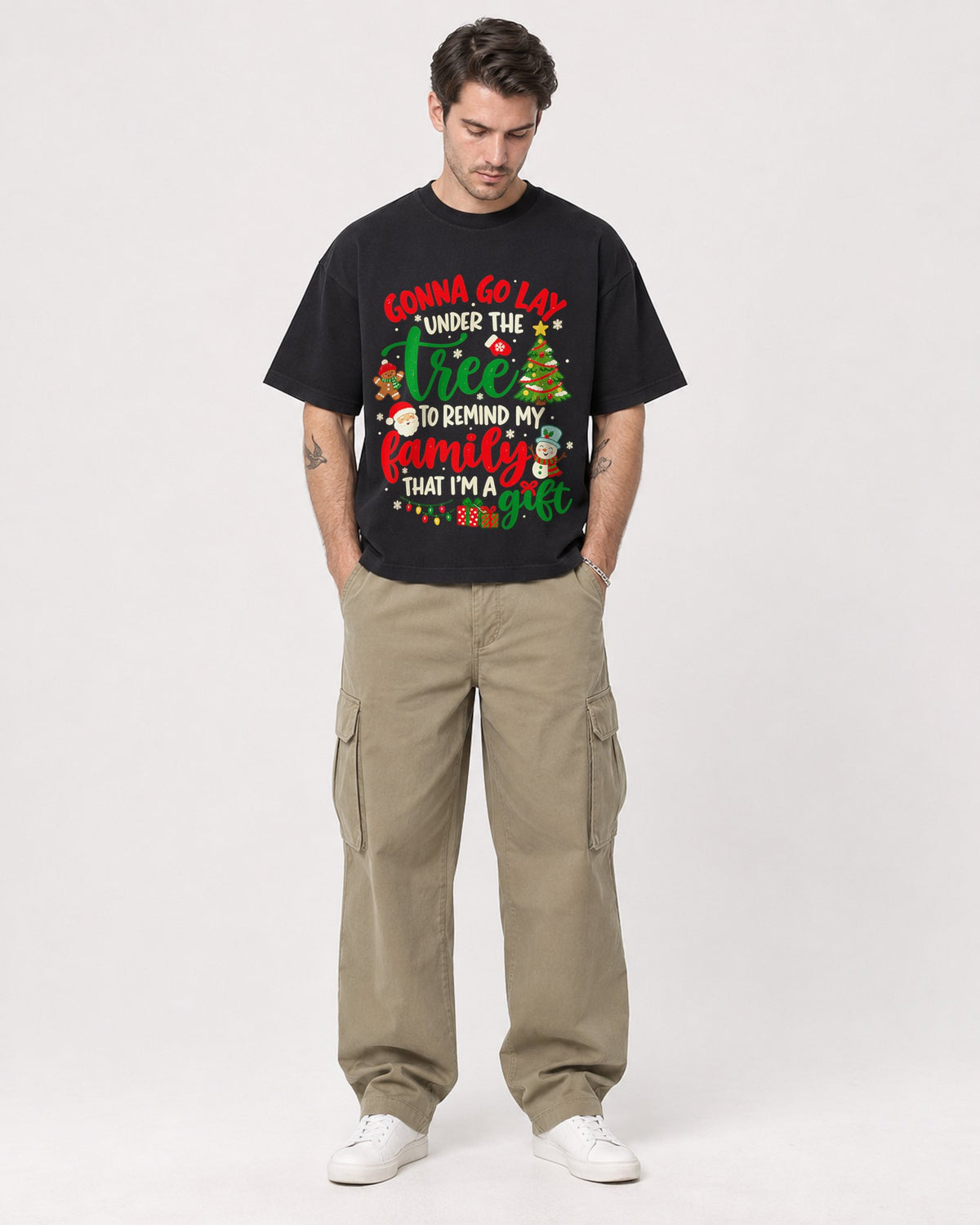 Mockup Boxy Heavyweight Tee Black male full-body 48