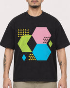 Mockup Boxy Heavyweight Tee Black male close-up 12