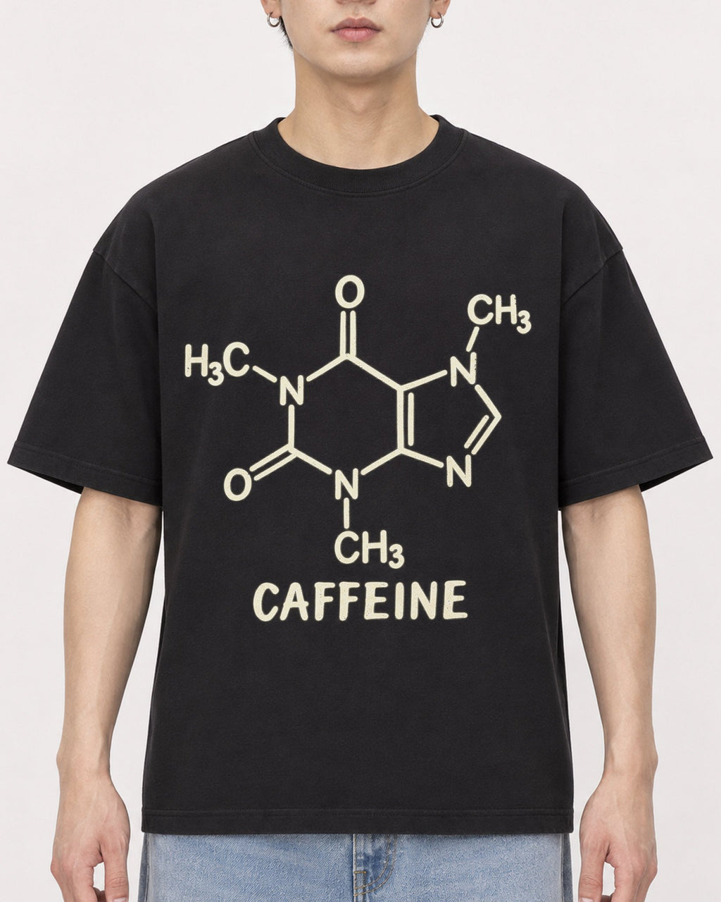 Mockup Boxy Heavyweight Tee Black male close-up 01
