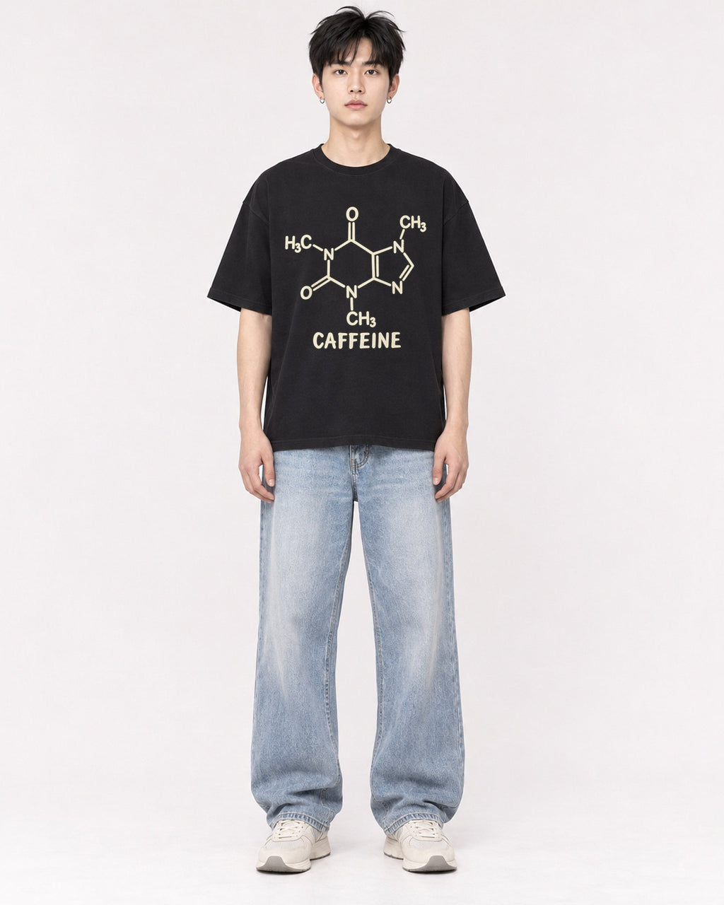 Mockup Boxy Heavyweight Tee Black male full-body 01