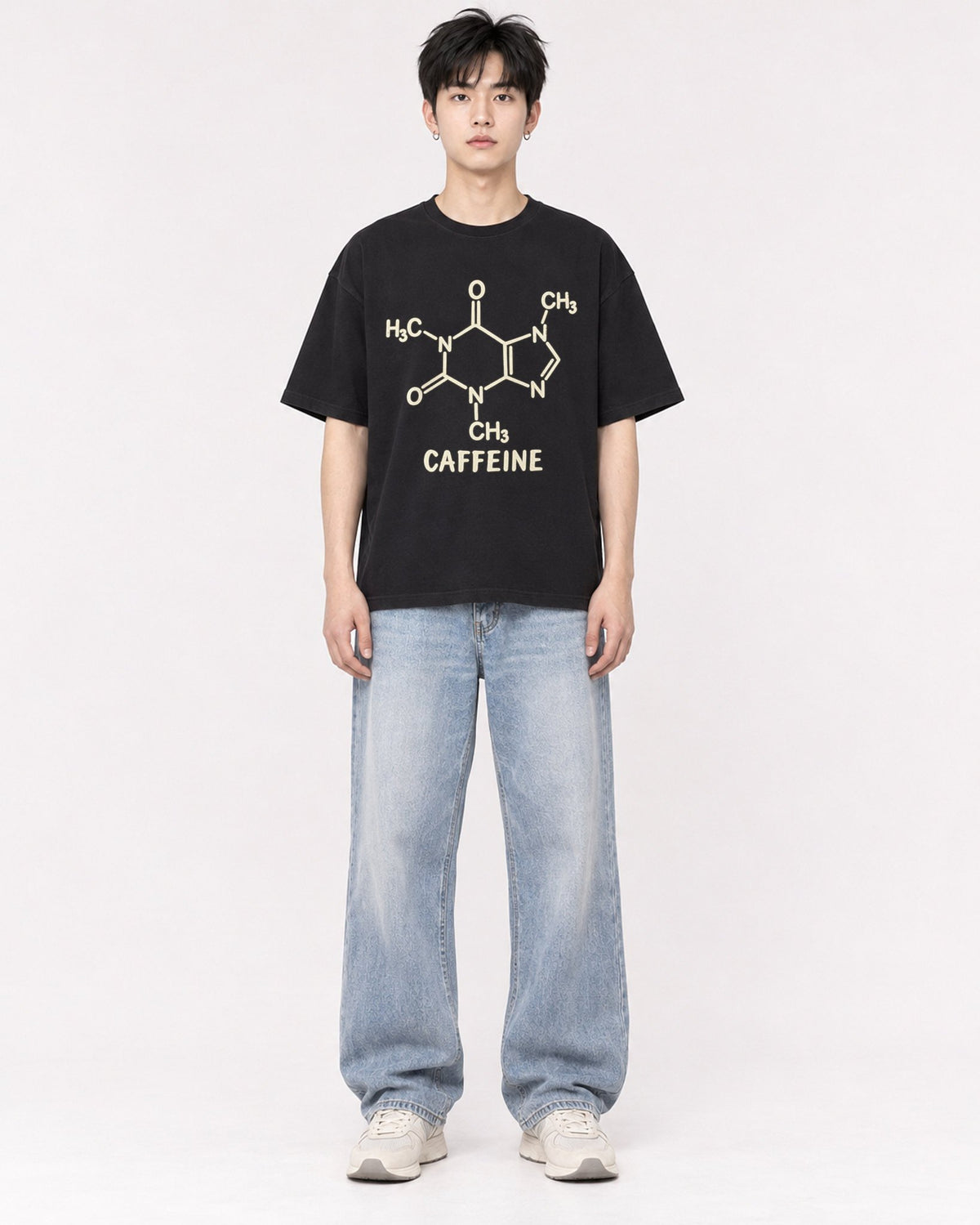 Mockup Boxy Heavyweight Tee Black male full-body 01